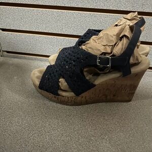 Summerfield‎ Black Woven Wedge Sandals Adjustable Buckle Size 11M